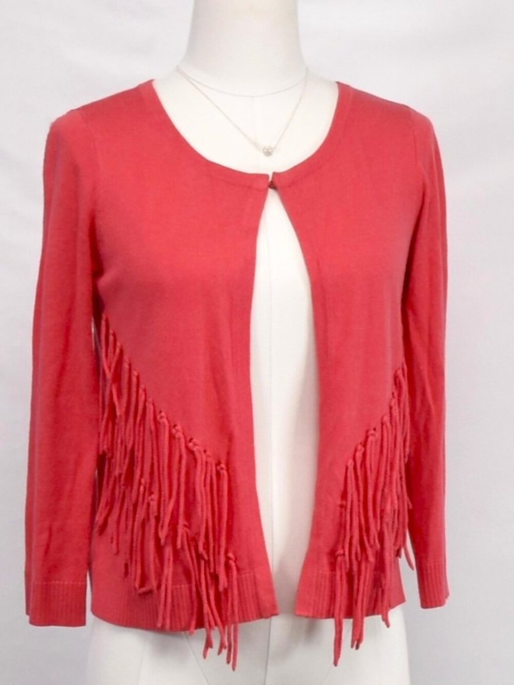 INC International Concepts Coral Pink Fringe Cardigan Sweater
